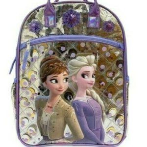 DISNEY PRINCESS FROZEN ELSA & Anna Sequin Backpack Purple NEW
